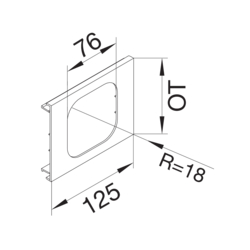 Zeichnung Geräteblende, 1-fach, R = 18 mm PVC